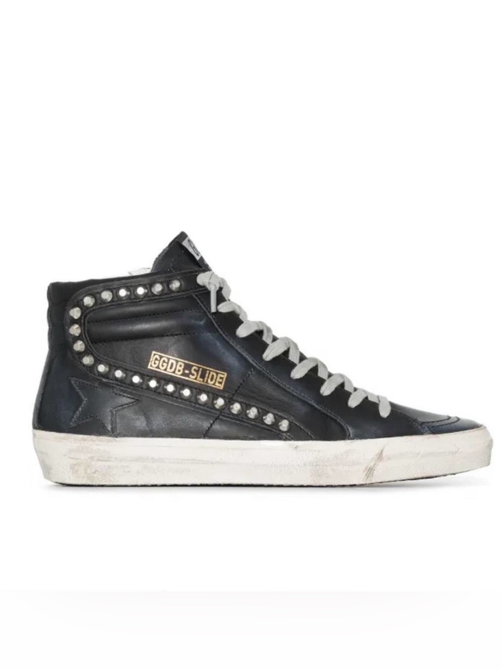 Golden Goose Black Leather High-Top Sneakers with White Sole and Laces
